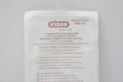 Vygon AMS-427 7inch Minibore Extensio Set with 0.2 Micron Filter 0.52ml (x)